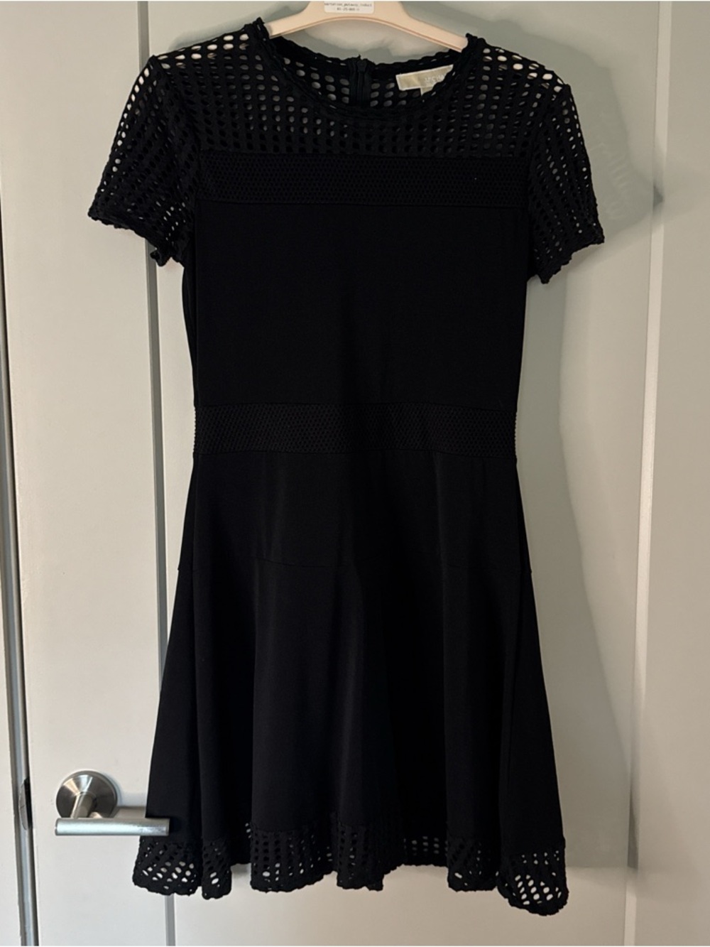 Michael Kors Black Short-Sleeve Crochet-Trim A-Line Mini Dress